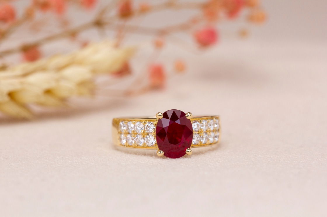 Solitaire Rubis Pavé Double Rang